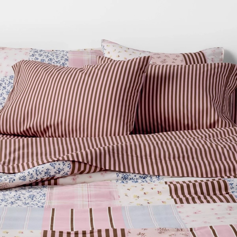 Twin/Twin XL Percale Cotton Stripe Sheet Set Pink/Brown - Hollister x Target
